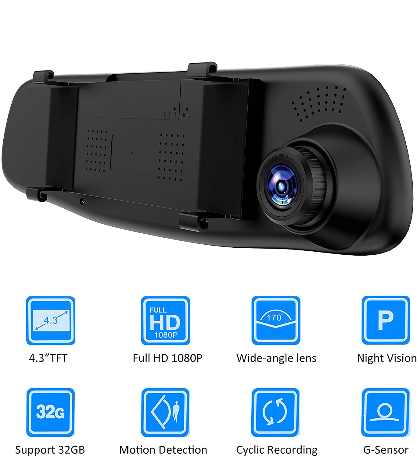 12inch voiture Dvr Streammedia rétroviseur enregistreur Dash Cam double  objectif Dashcam miroir 1080p vidéo I