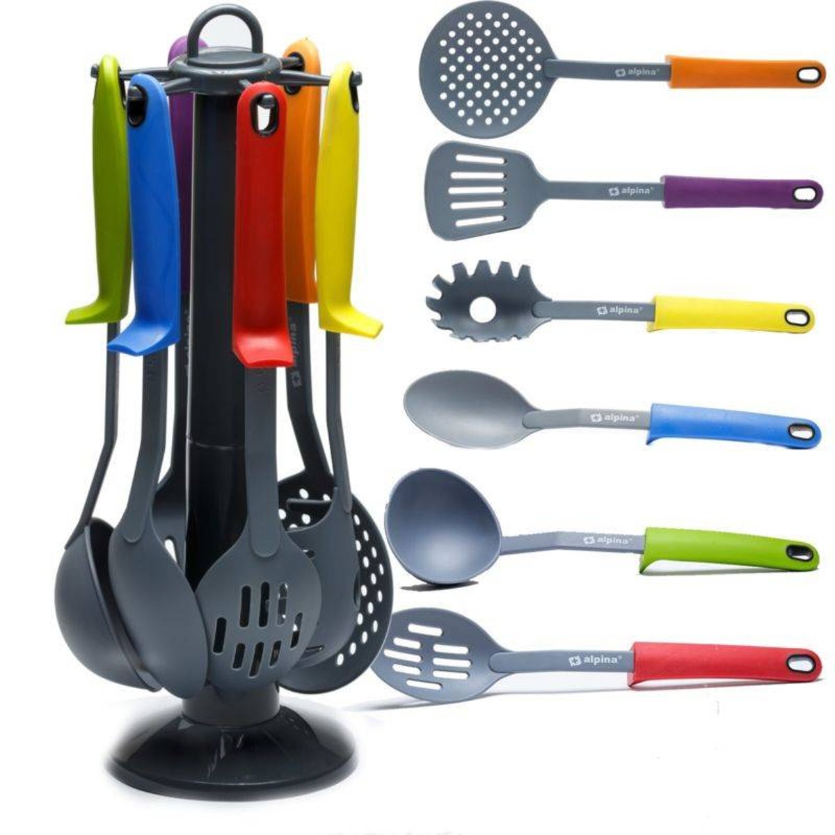 Kitchen Essential 7Pcs Nylon Multi-Coloured Utensil Set With Stand by ...