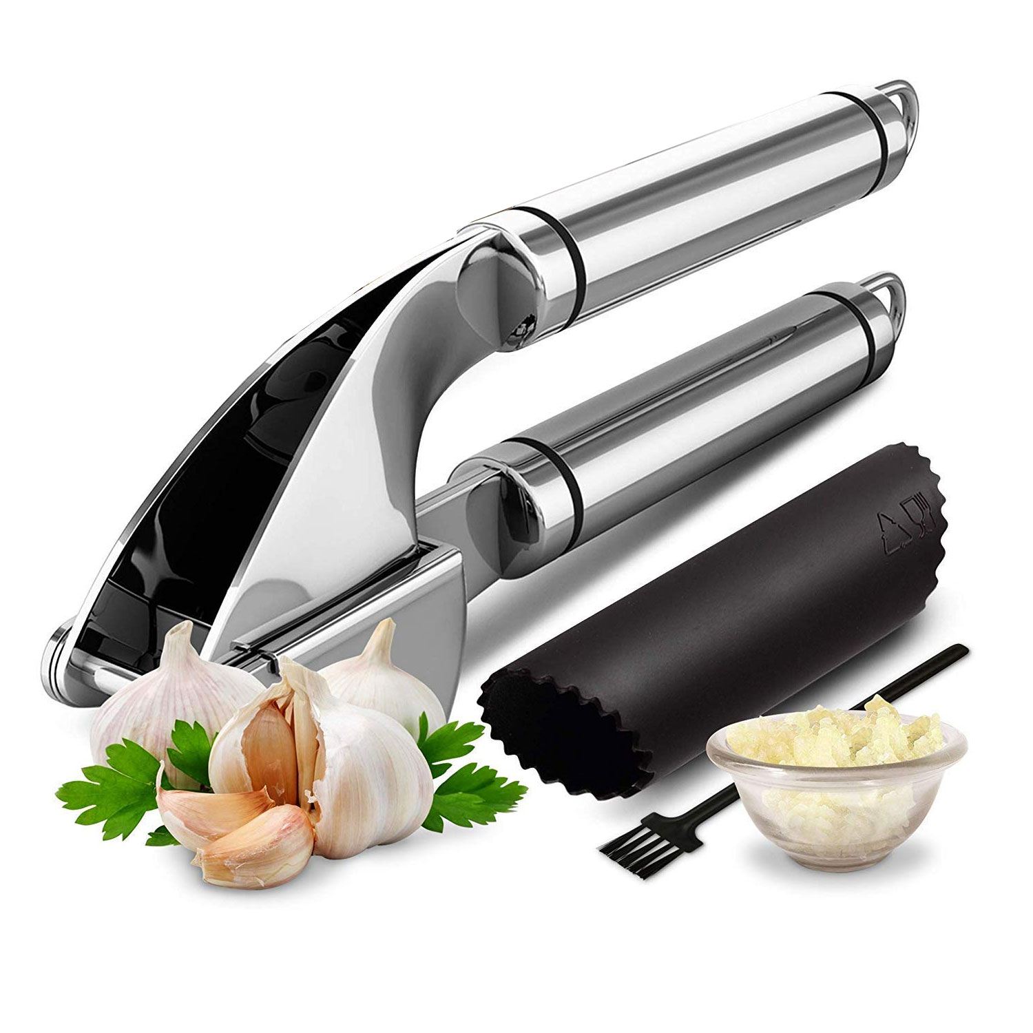 Garlic Press Stainless Steel Mincer Crusher with Garlic Rocker and ...