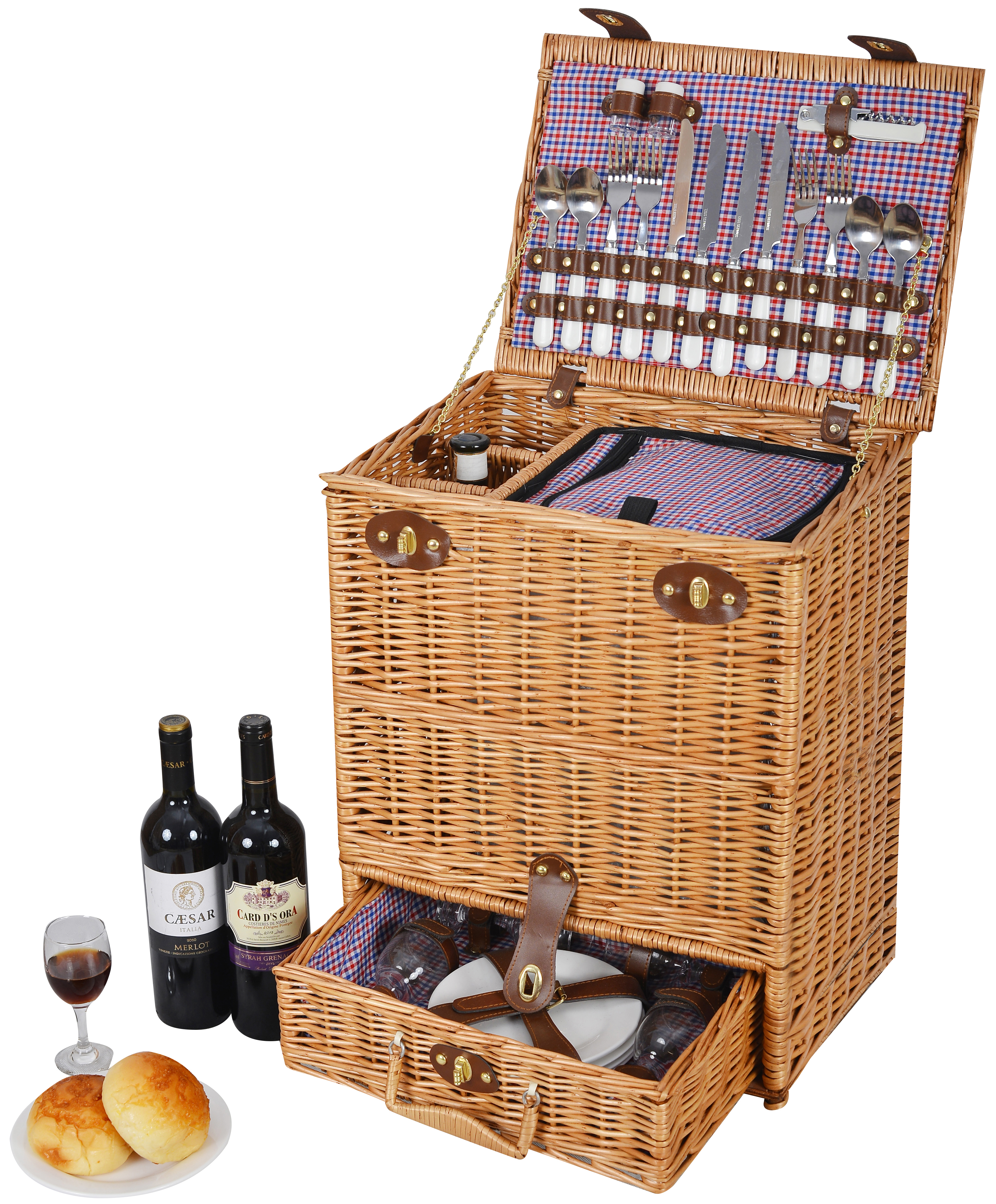 Vivo Luxury 4 Person English Wicker Willow Picnic Basket